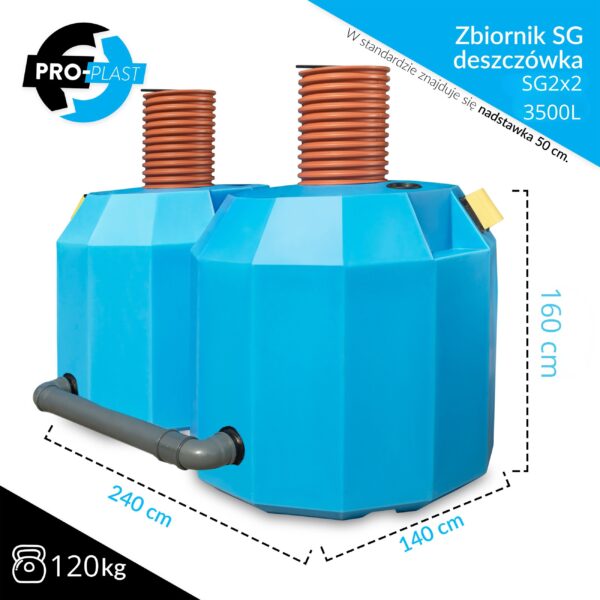 Second image of Zbiornik Polietylenowy(plastikowy) na deszczówkę SG-2x2 - 3500L jednokomorowy 3,5 m3